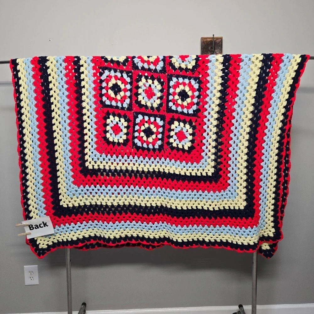 Handmade Crochet Granny‎ Square Afghan Blanket 6'x5' Cottage Shabby Chic Unique